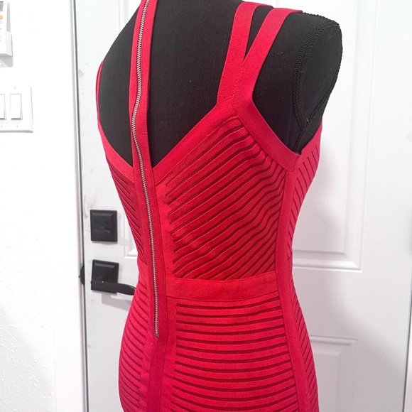 Guess Red Bodycon Midi Dress Mock Neck Sleeveless M - Picture 6 of 15